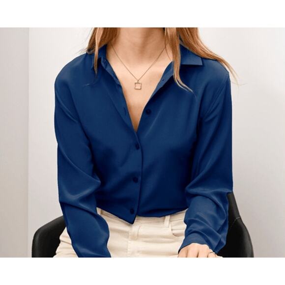 THE FABLE 100% Silk Button Up Shirt Women's Size 8 XS Blue Orchid Top Blouse - Picture 1 of 16